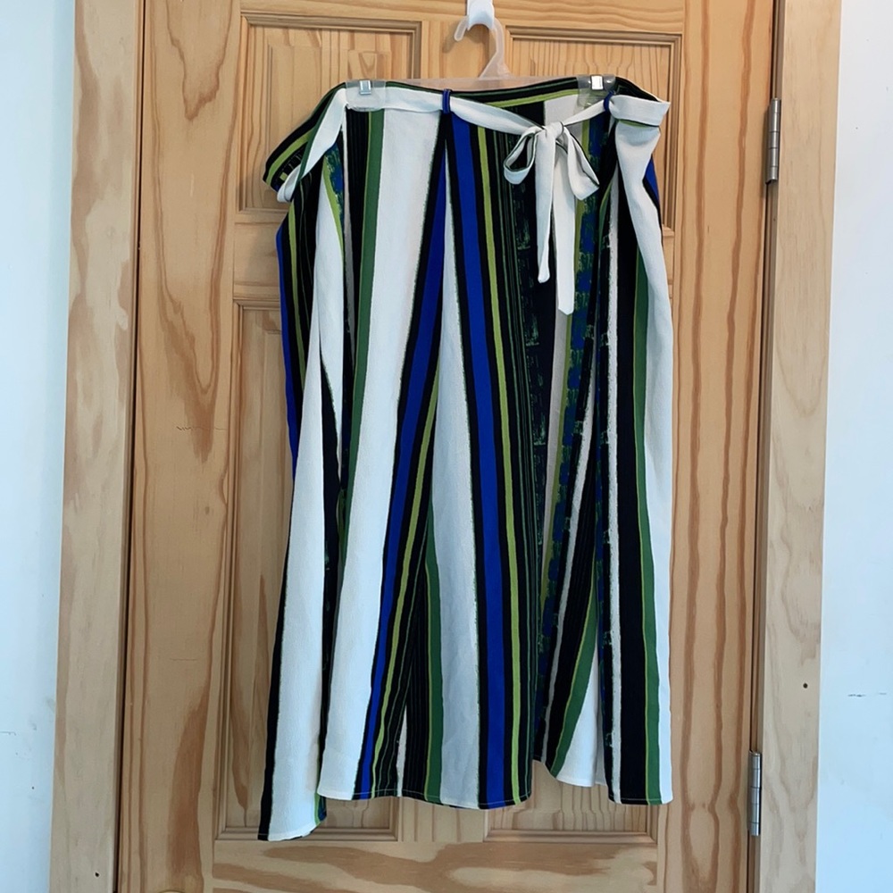 NY Collection Women A LINE Belted Full SKIRT White Black Green Blue Stripe 3X
